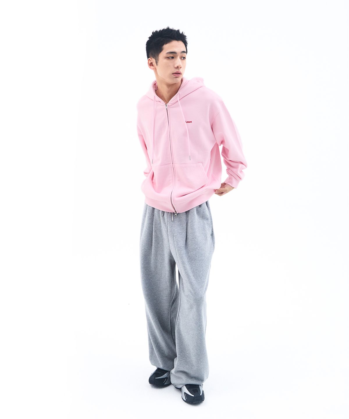 아메스 월드와이드(AMES-WORLDWIDE) BASIC SMALL LOGO HOODIE ZIP UP PINK