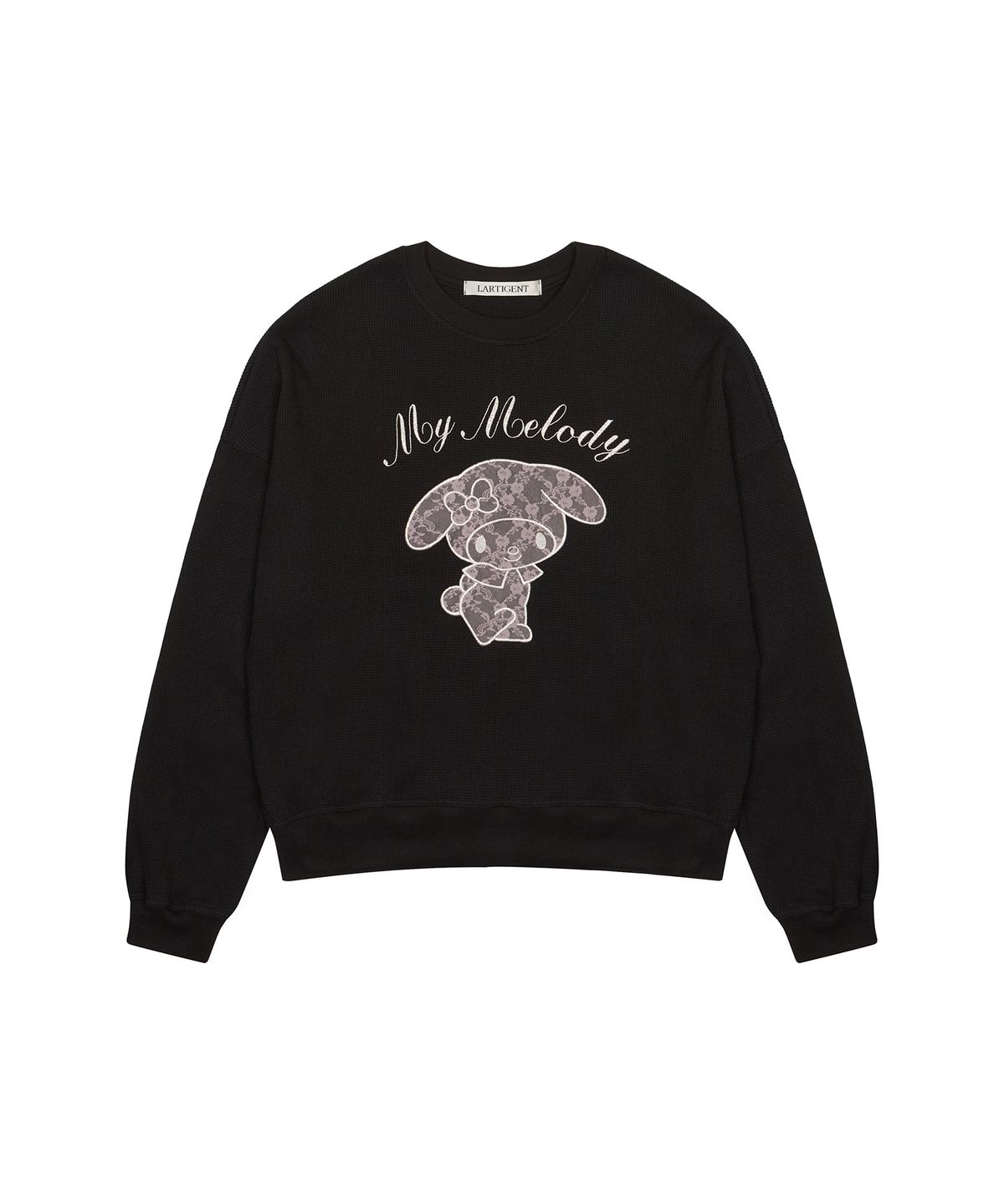 라티젠(LARTIGENT) MY MELODY LACE PATCH SWEATSHIRT(BLACK)