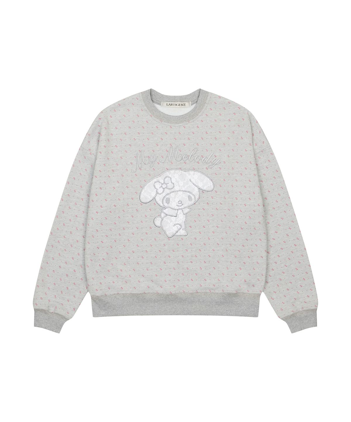 라티젠(LARTIGENT) MY MELODY LACE PATCH SWEATSHIRT(GRAY)