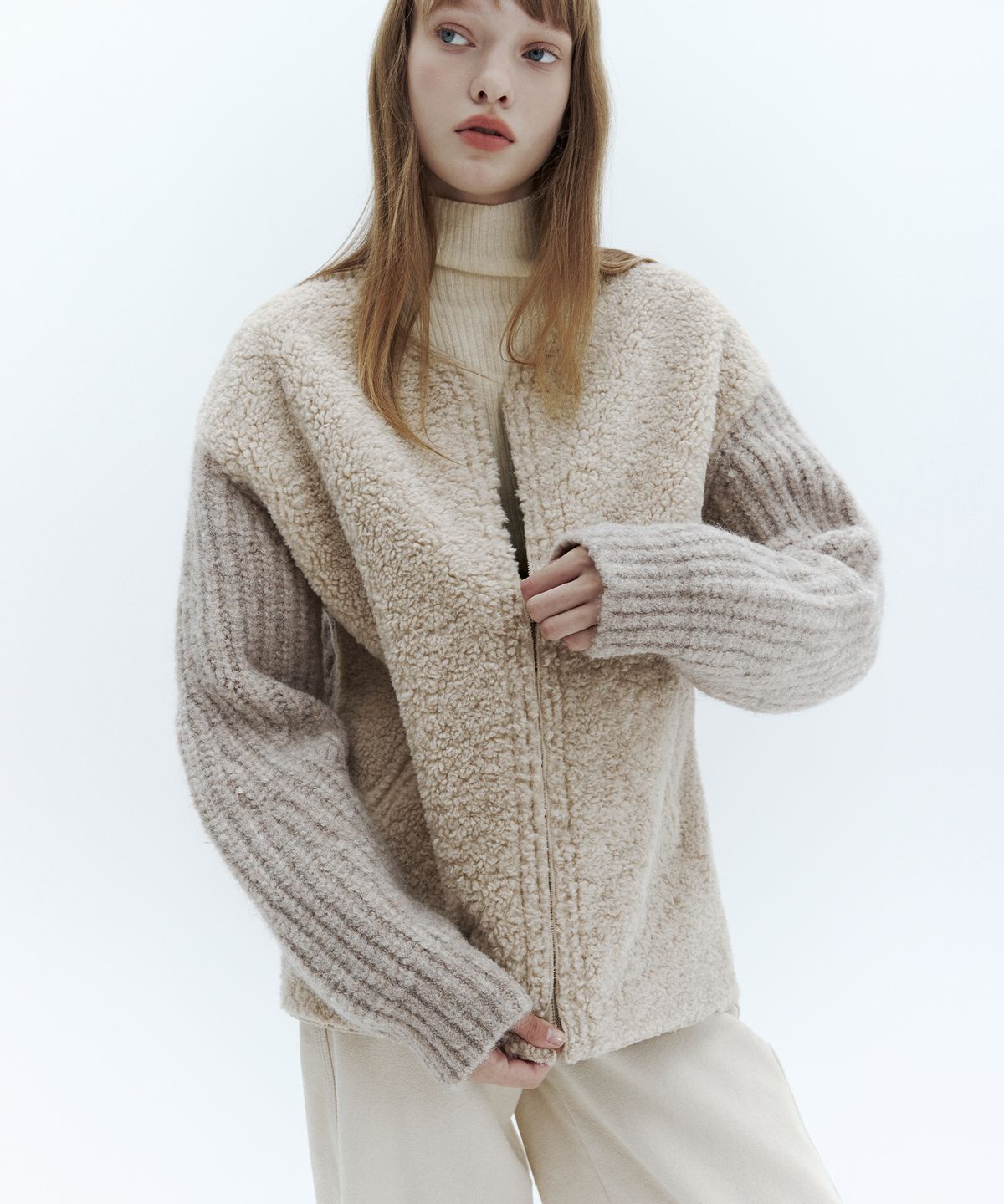 시티브리즈(CITYBREEZE) 알파카 믹스 집업 니트_BEIGE