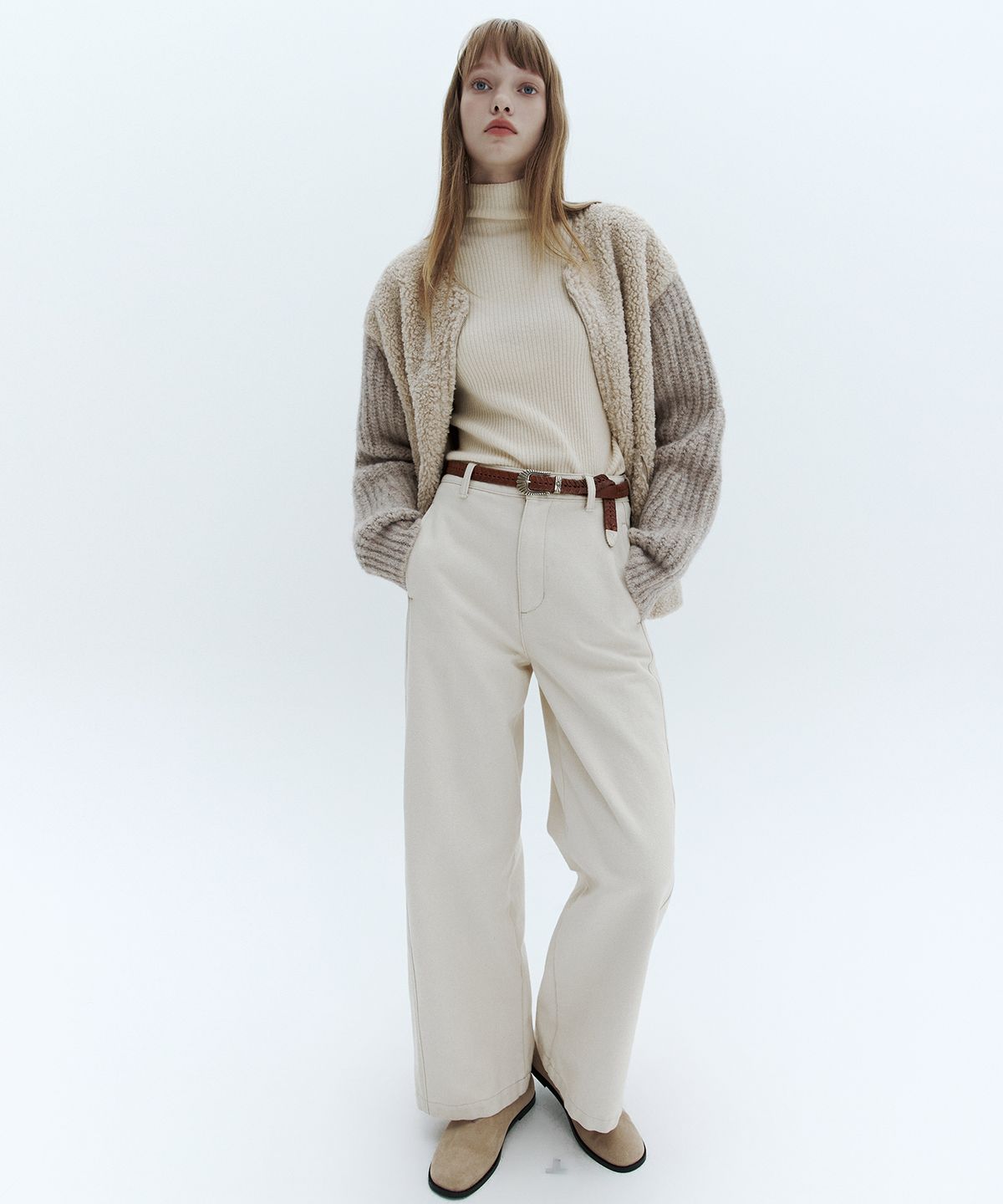 시티브리즈(CITYBREEZE) 알파카 믹스 집업 니트_BEIGE