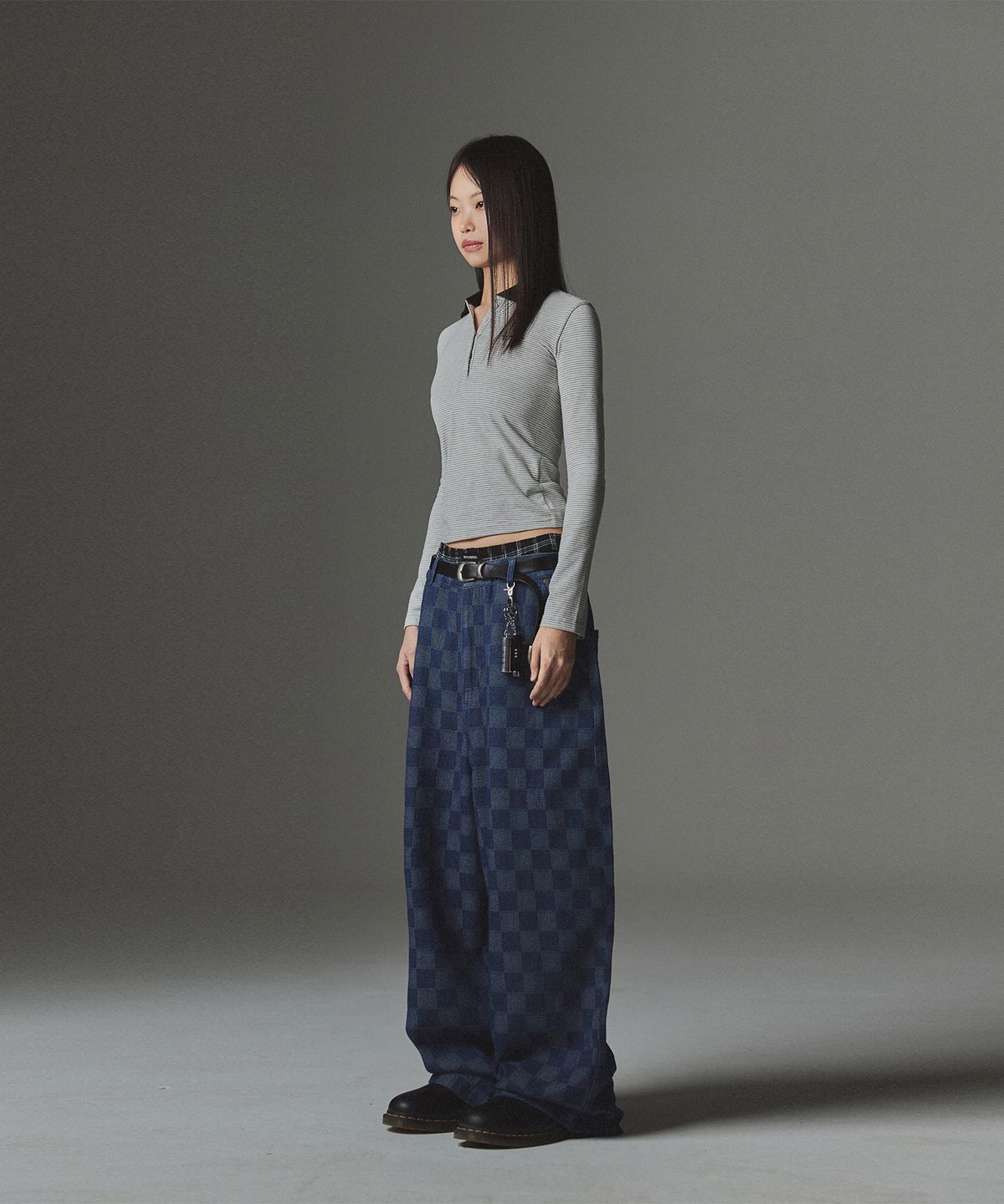 낫포너드(NOT4NERD) Checkerboard Baggy Fit Denim Pants - Deep Blue