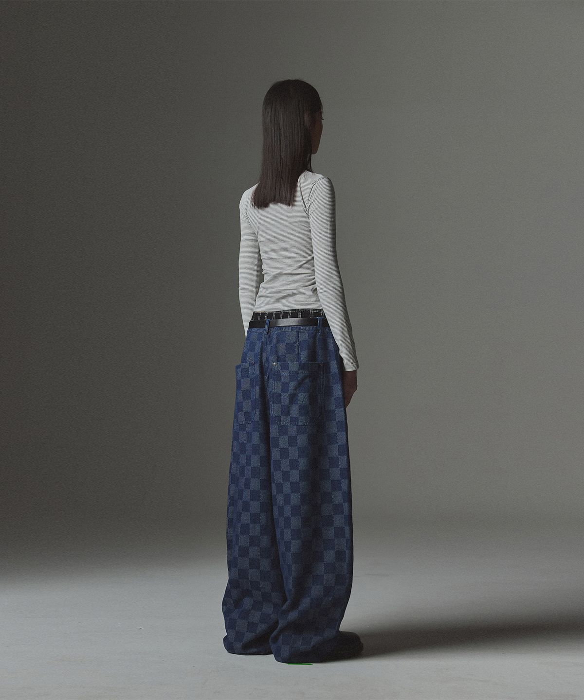 낫포너드(NOT4NERD) Checkerboard Baggy Fit Denim Pants - Deep Blue