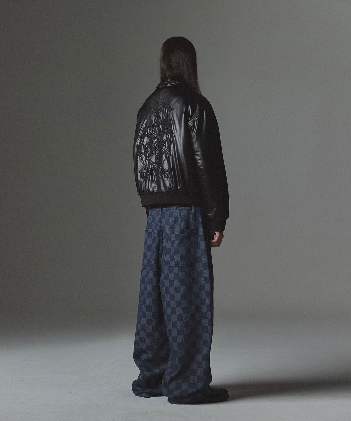낫포너드(NOT4NERD) Checkerboard Baggy Fit Denim Pants - Deep Blue