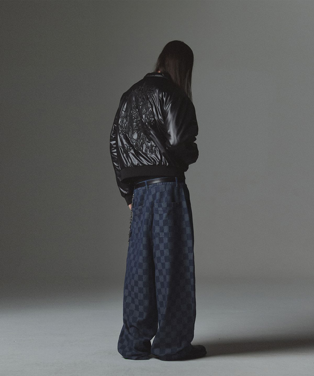 낫포너드(NOT4NERD) Checkerboard Baggy Fit Denim Pants - Deep Blue