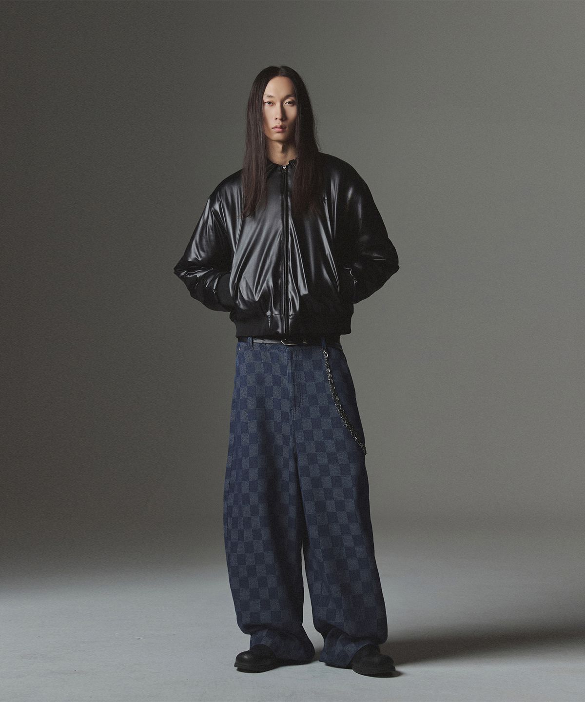 낫포너드(NOT4NERD) Checkerboard Baggy Fit Denim Pants - Deep Blue