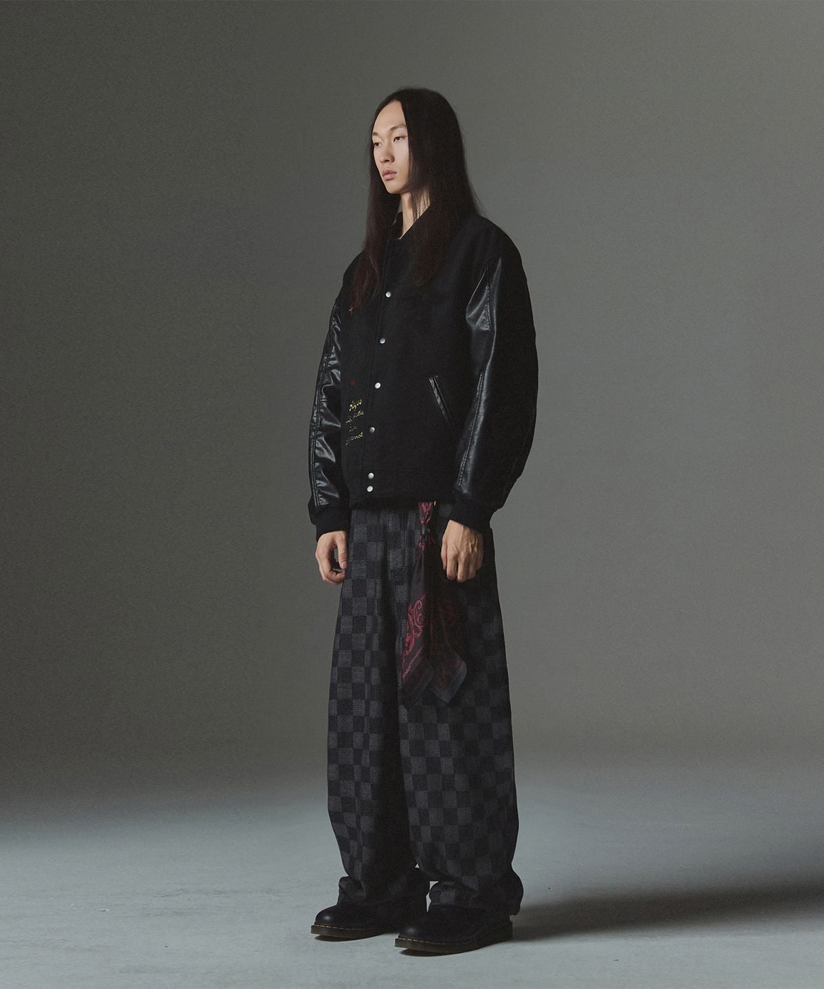 낫포너드(NOT4NERD) Checkerboard Baggy Fit Denim Pants - Black