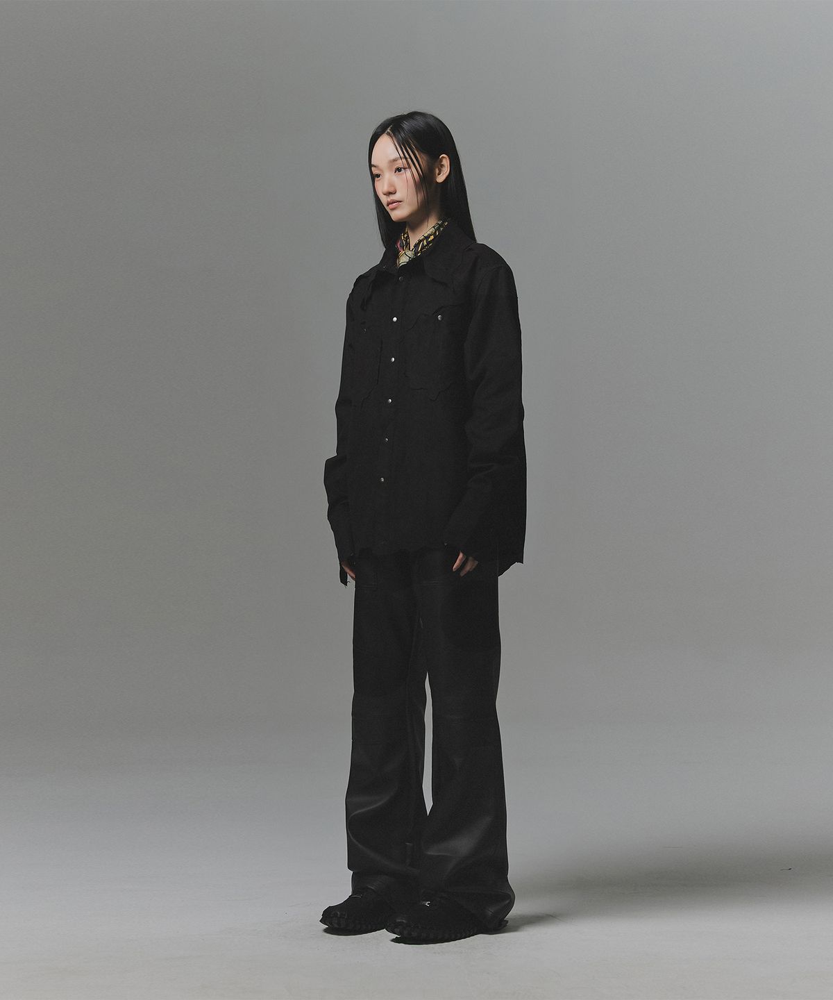 낫포너드(NOT4NERD) Hand Cut Suede Western Shirt - Black