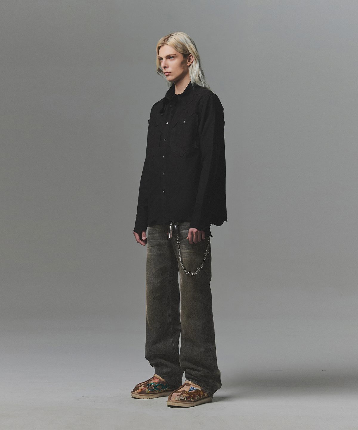 낫포너드(NOT4NERD) Hand Cut Suede Western Shirt - Black