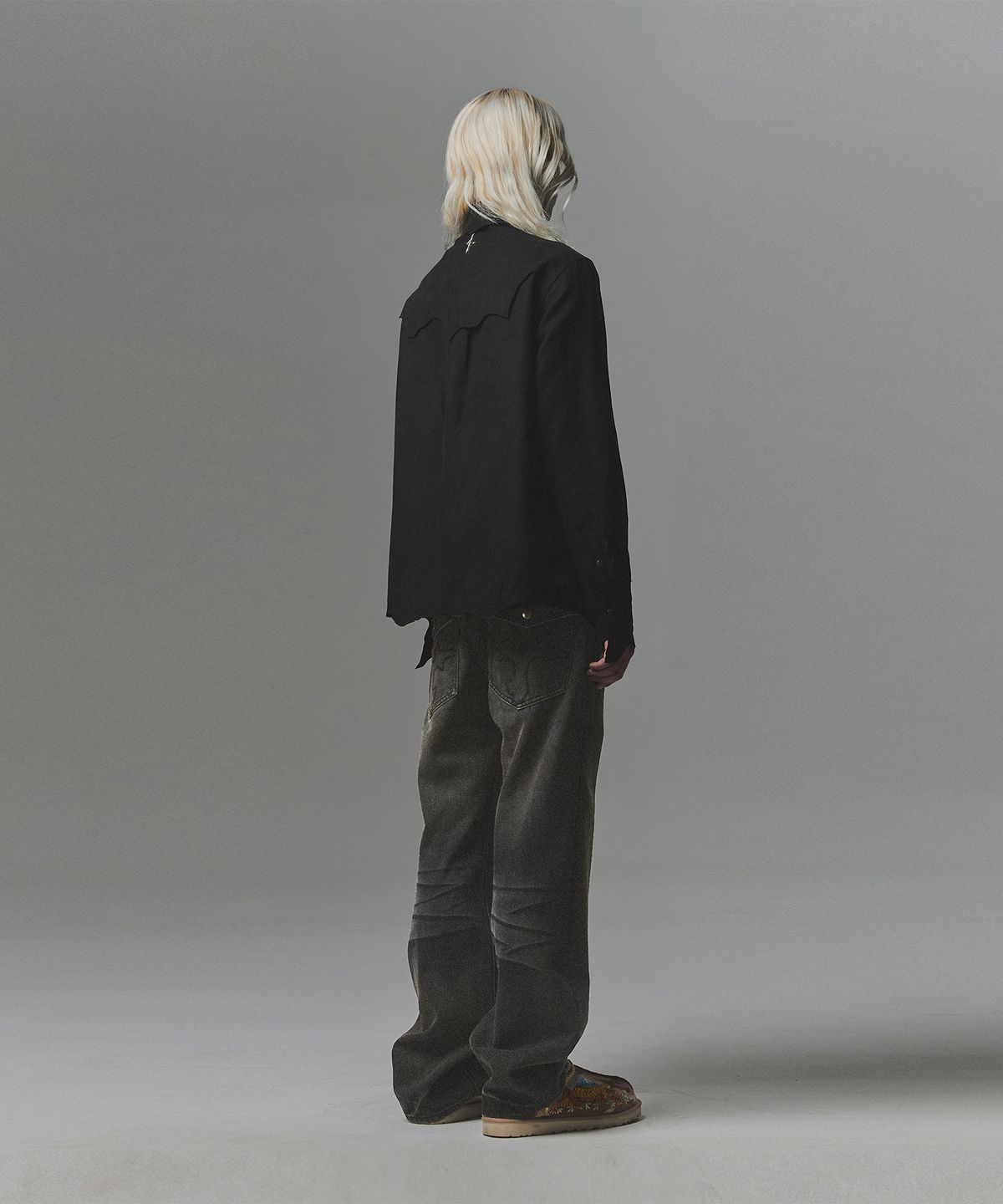 낫포너드(NOT4NERD) Hand Cut Suede Western Shirt - Black