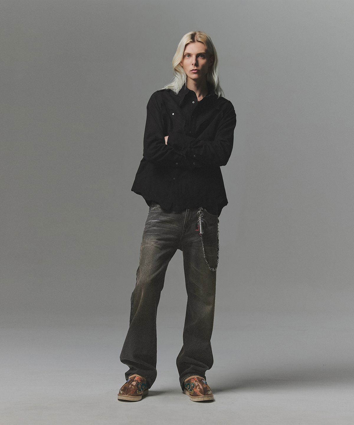 낫포너드(NOT4NERD) Hand Cut Suede Western Shirt - Black