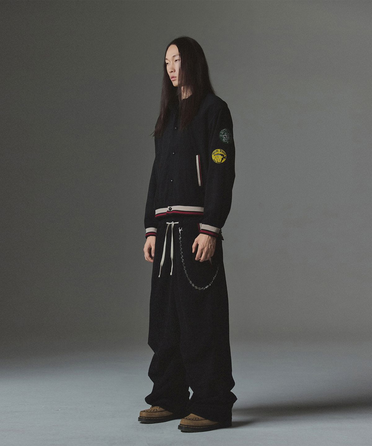 낫포너드(NOT4NERD) Striped Rib Sleeve Patch Corduroy Jacket - Black