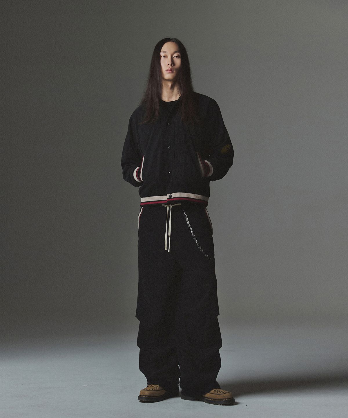 낫포너드(NOT4NERD) Striped Rib Sleeve Patch Corduroy Jacket - Black