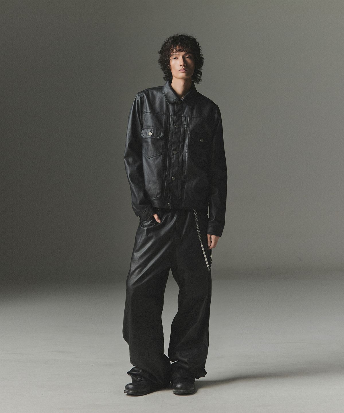 낫포너드(NOT4NERD) Abyss Eyes Coated Trucker Jacket - Black