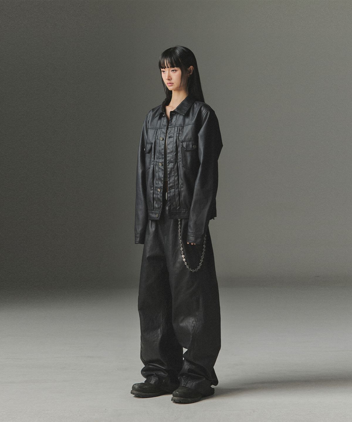 낫포너드(NOT4NERD) Abyss Eyes Coated Trucker Jacket - Black