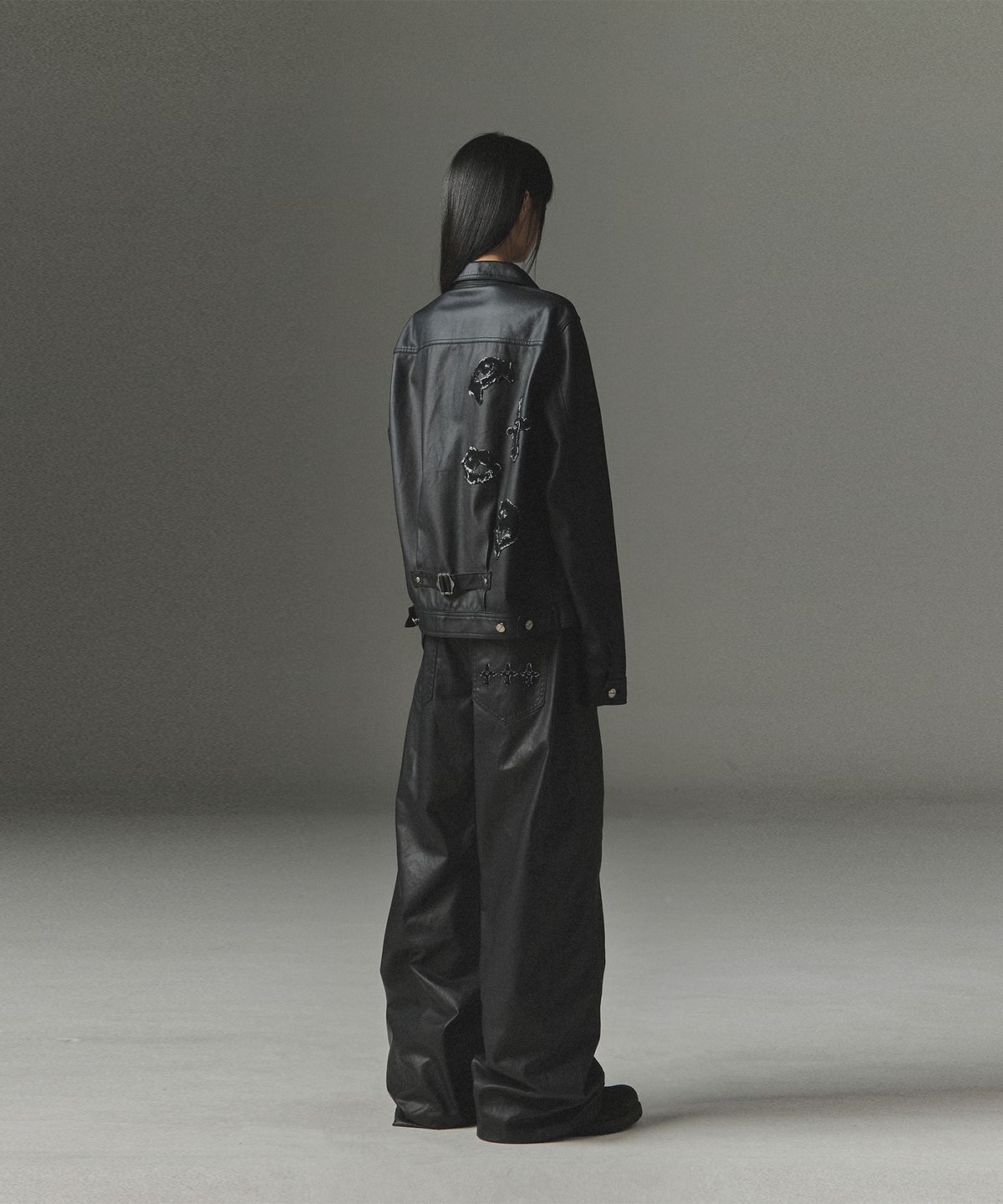 낫포너드(NOT4NERD) Abyss Eyes Coated Trucker Jacket - Black