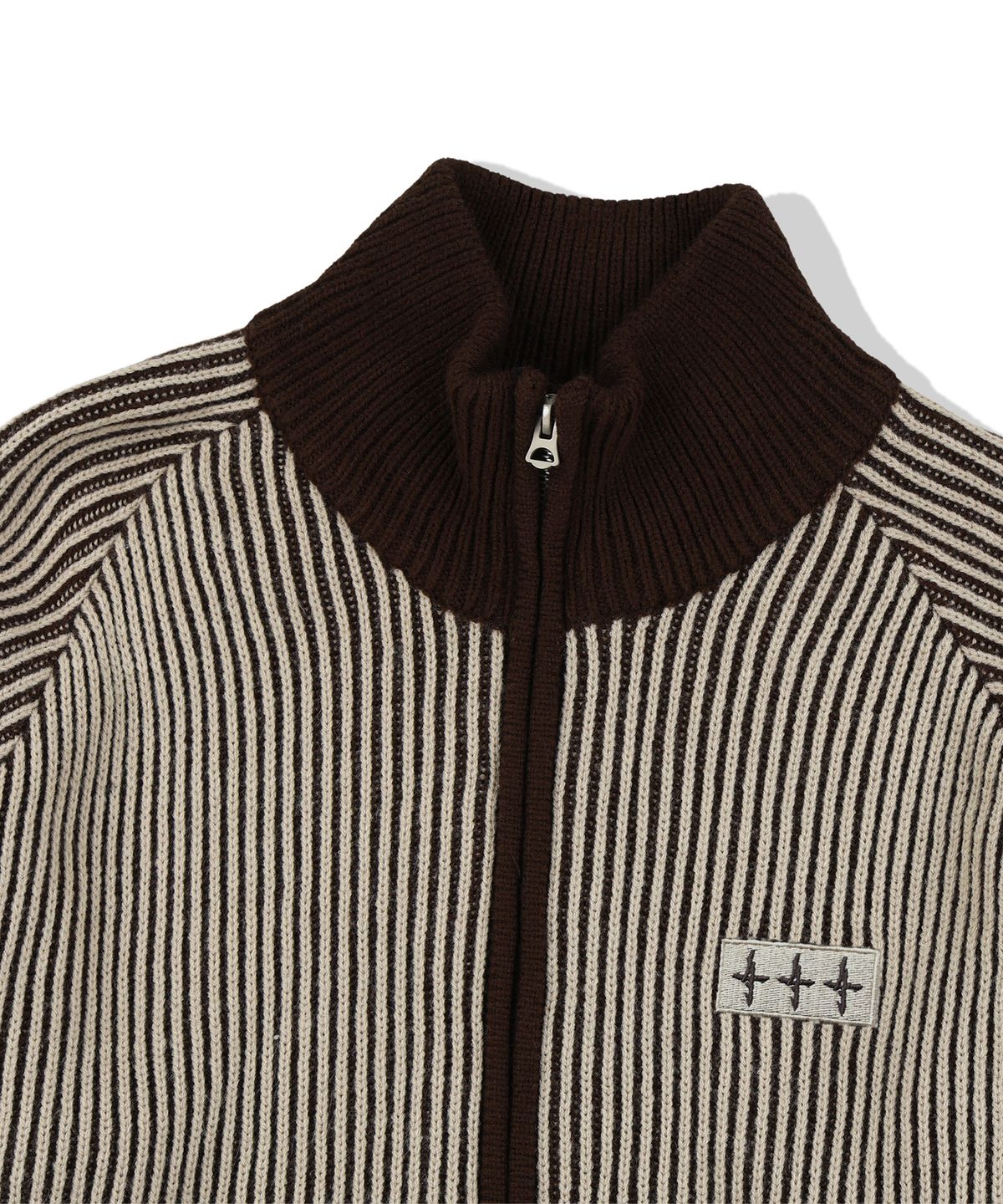 낫포너드(NOT4NERD) 444 Logo Two Tone Rib Knit Zip Up - Beige