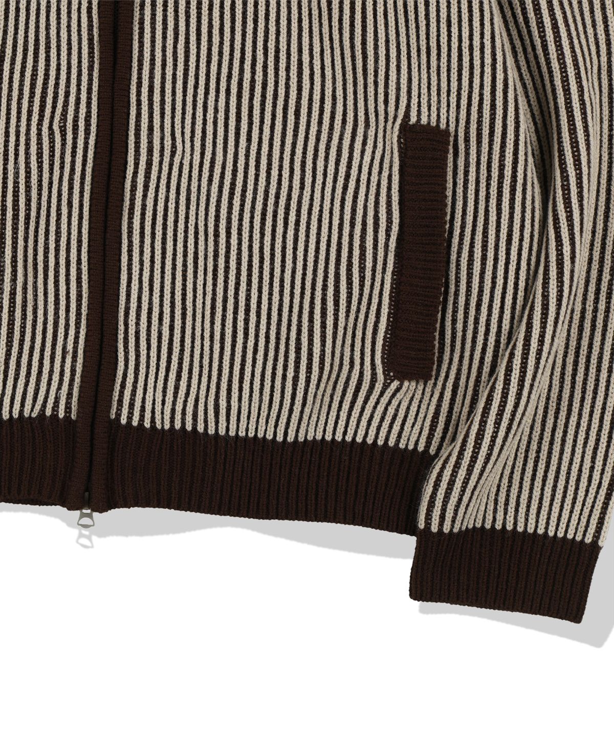 낫포너드(NOT4NERD) 444 Logo Two Tone Rib Knit Zip Up - Beige