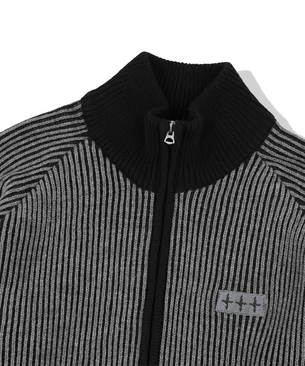 낫포너드(NOT4NERD) 444 Logo Two Tone Rib Knit Zip Up - Charcoal
