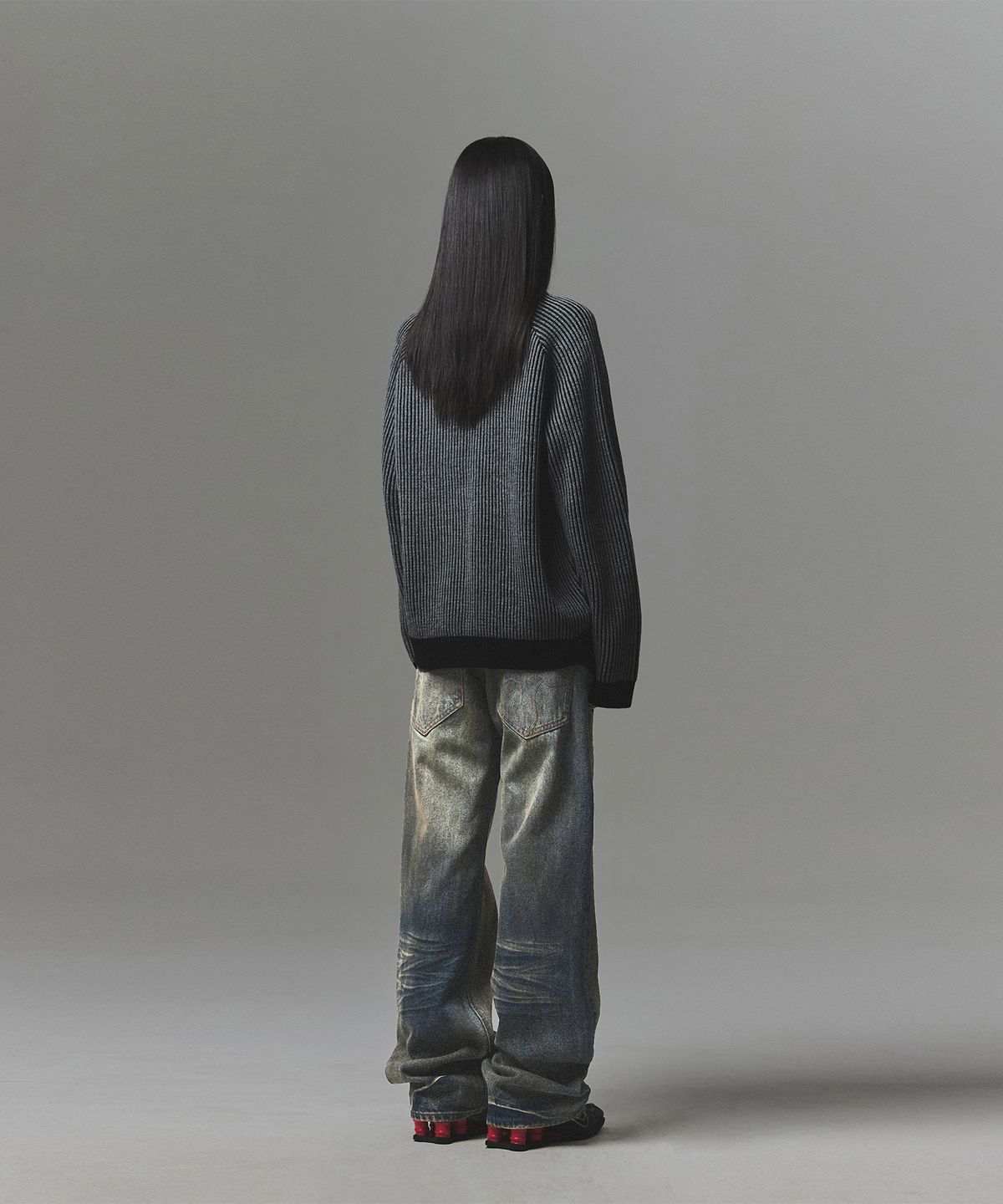 낫포너드(NOT4NERD) 444 Logo Two Tone Rib Knit Zip Up - Charcoal