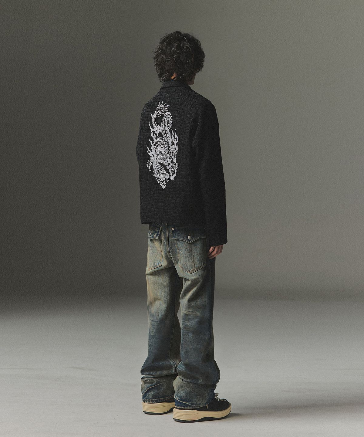 낫포너드(NOT4NERD) Eastern Dragon Tweed Track Jacket - Black