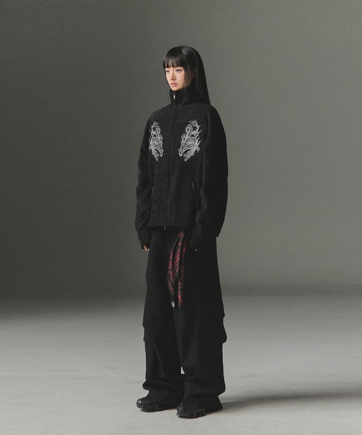 낫포너드(NOT4NERD) Eastern Dragon Tweed Track Jacket - Black