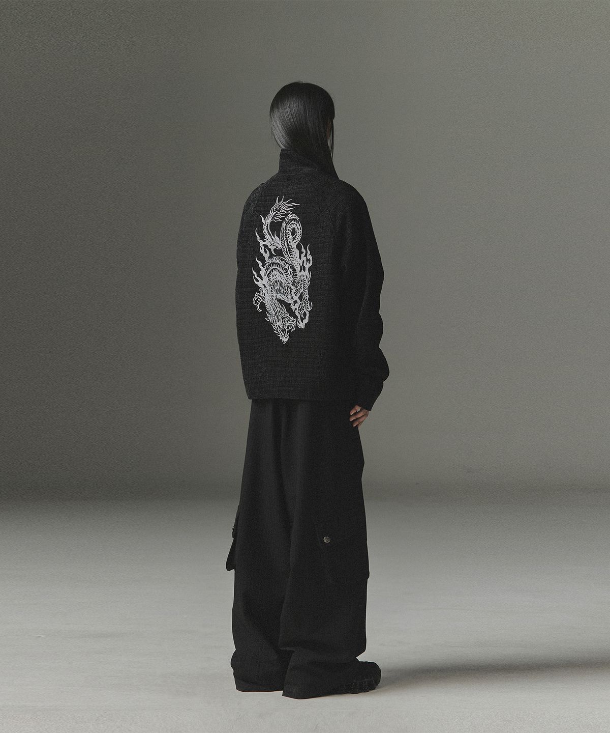 낫포너드(NOT4NERD) Eastern Dragon Tweed Track Jacket - Black