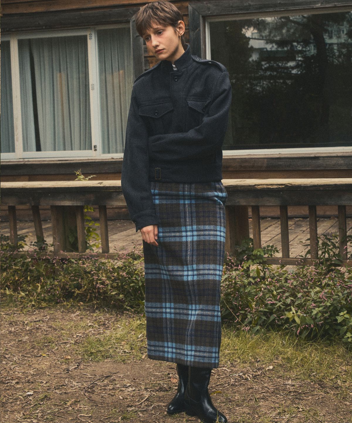 아우어노스텔지아(OURNOSTALGIA) vintage check skirt_Blue Brown