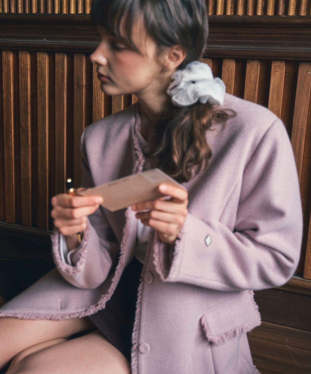 아우어노스텔지아(OURNOSTALGIA) Aubree tweed jacket_Vintage pink(O25-OT02)