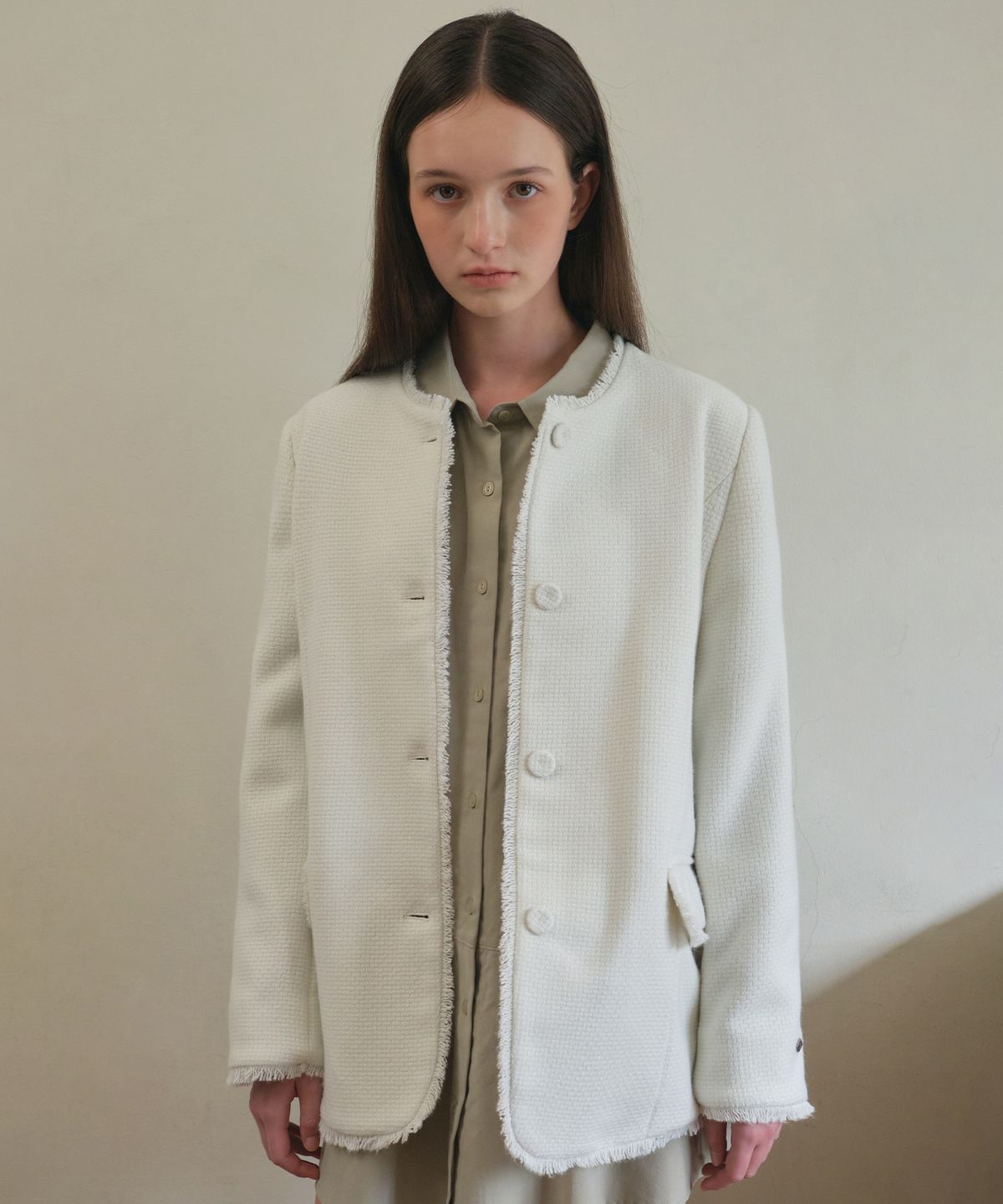 아우어노스텔지아(OURNOSTALGIA) Aubree tweed jacket_Ivory(O25-OT02)