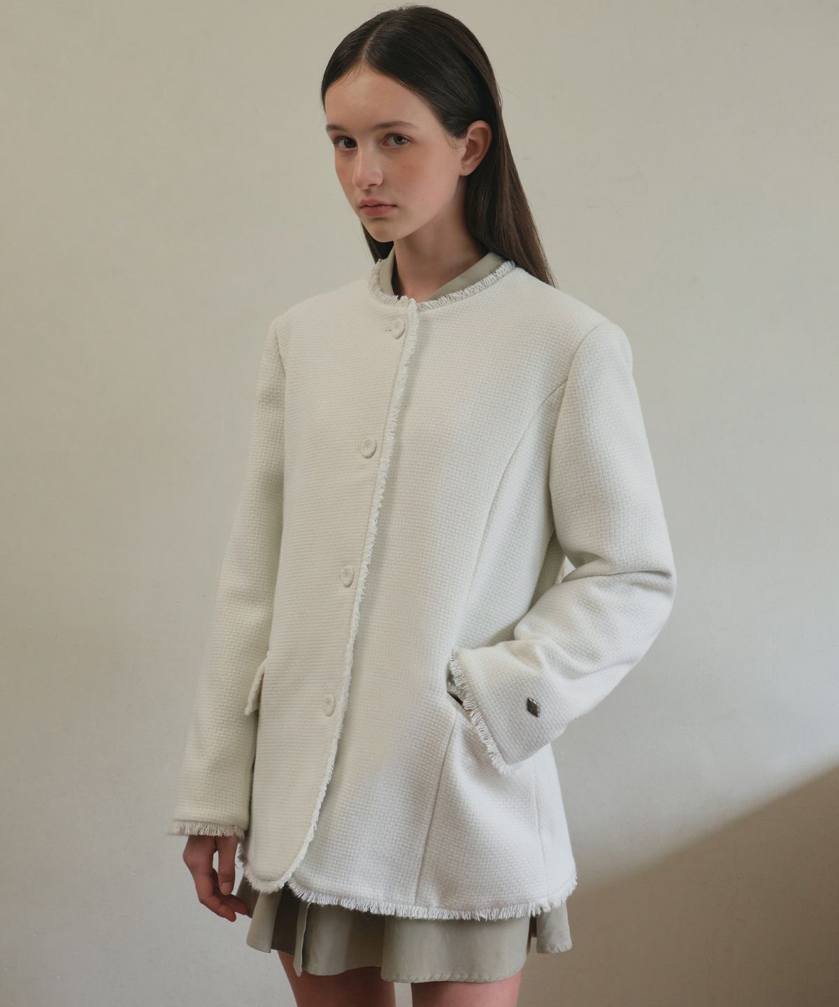 아우어노스텔지아(OURNOSTALGIA) Aubree tweed jacket_Ivory(O25-OT02)