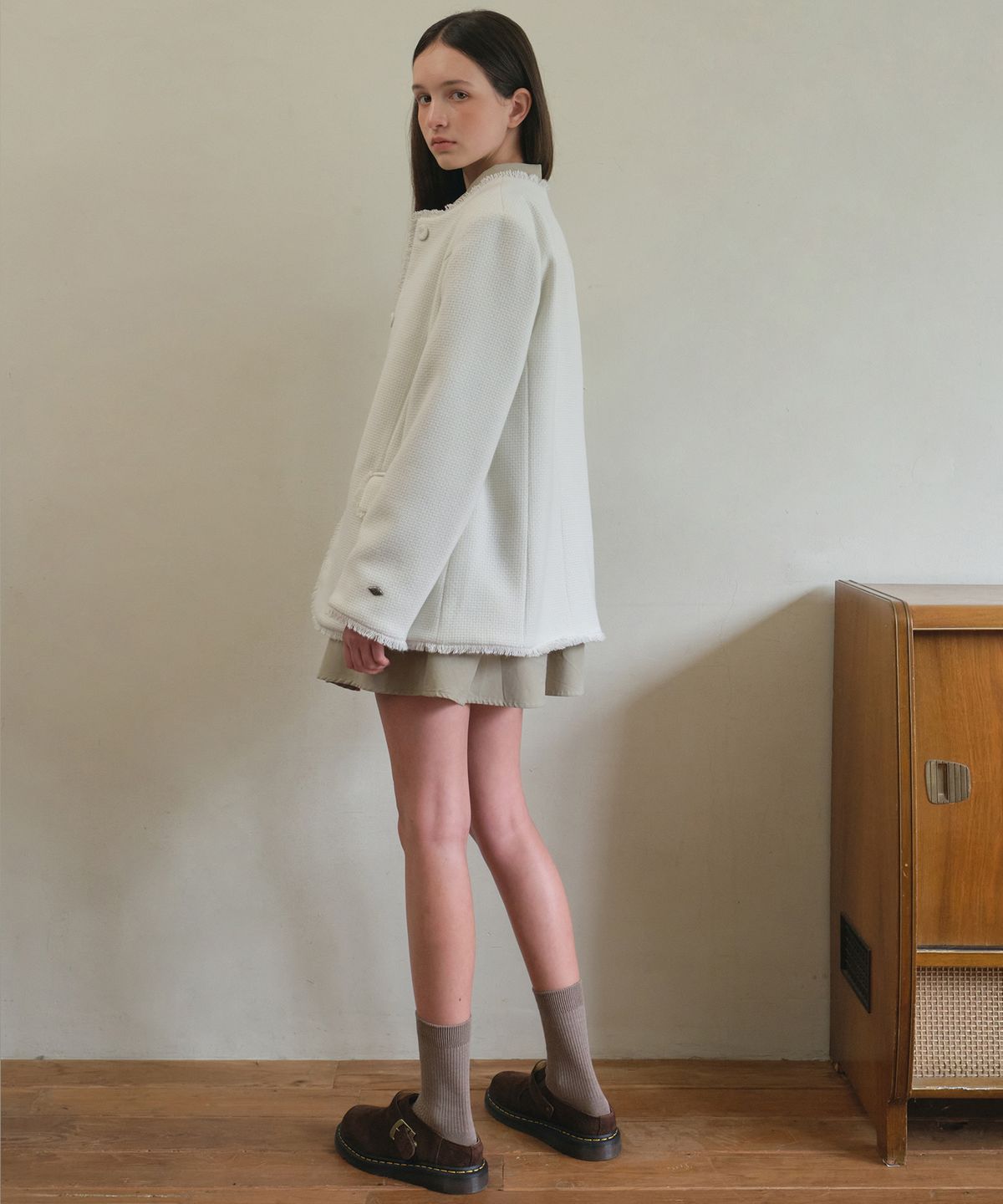 아우어노스텔지아(OURNOSTALGIA) Aubree tweed jacket_Ivory(O25-OT02)