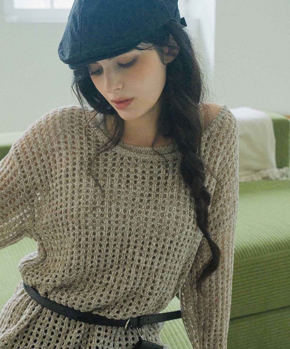 쿨키튼(KOOLKITTEN) Mesh Knit Belted Top Set