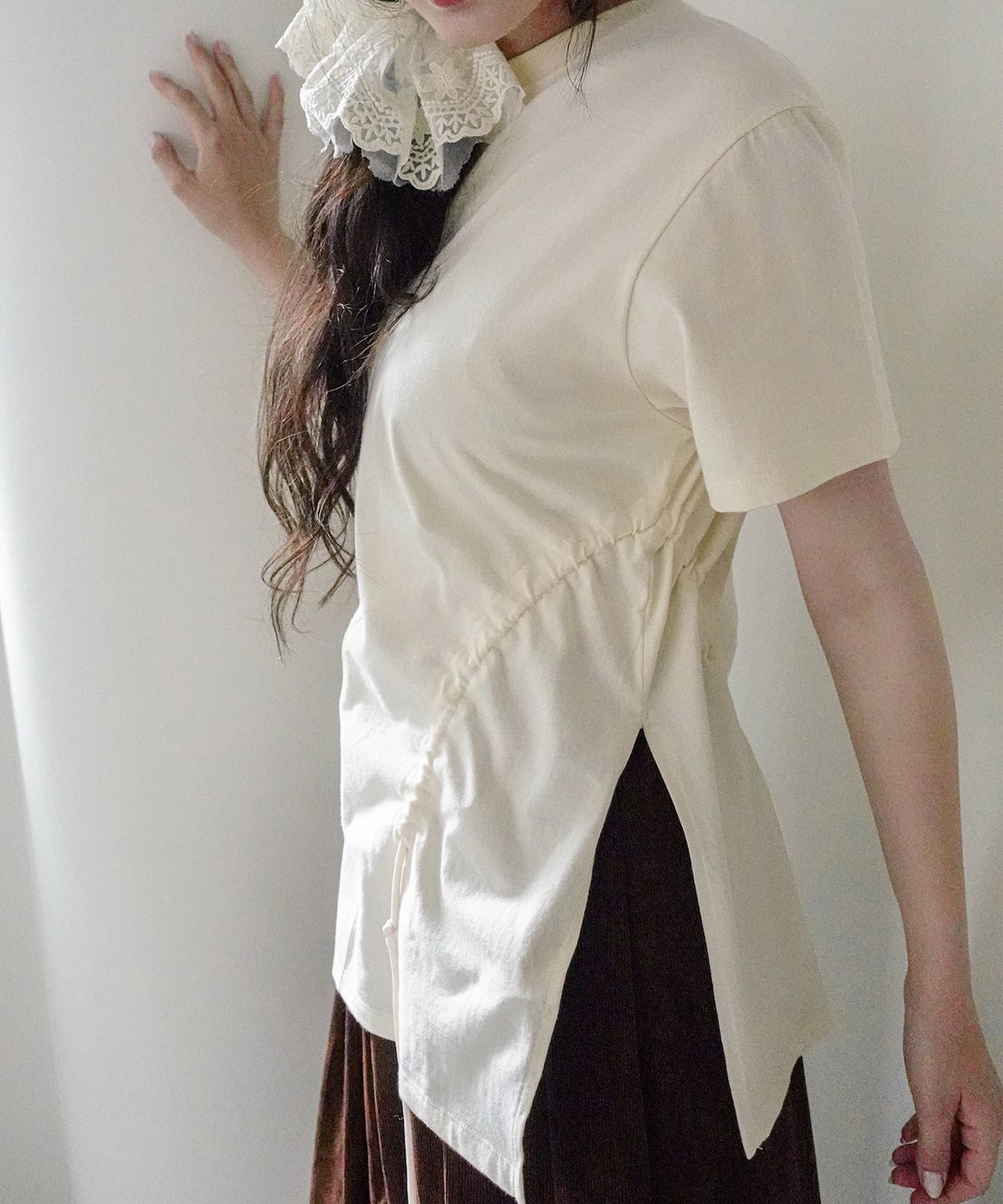 쿨키튼(KOOLKITTEN) Ruched Drawstring T-Shirt