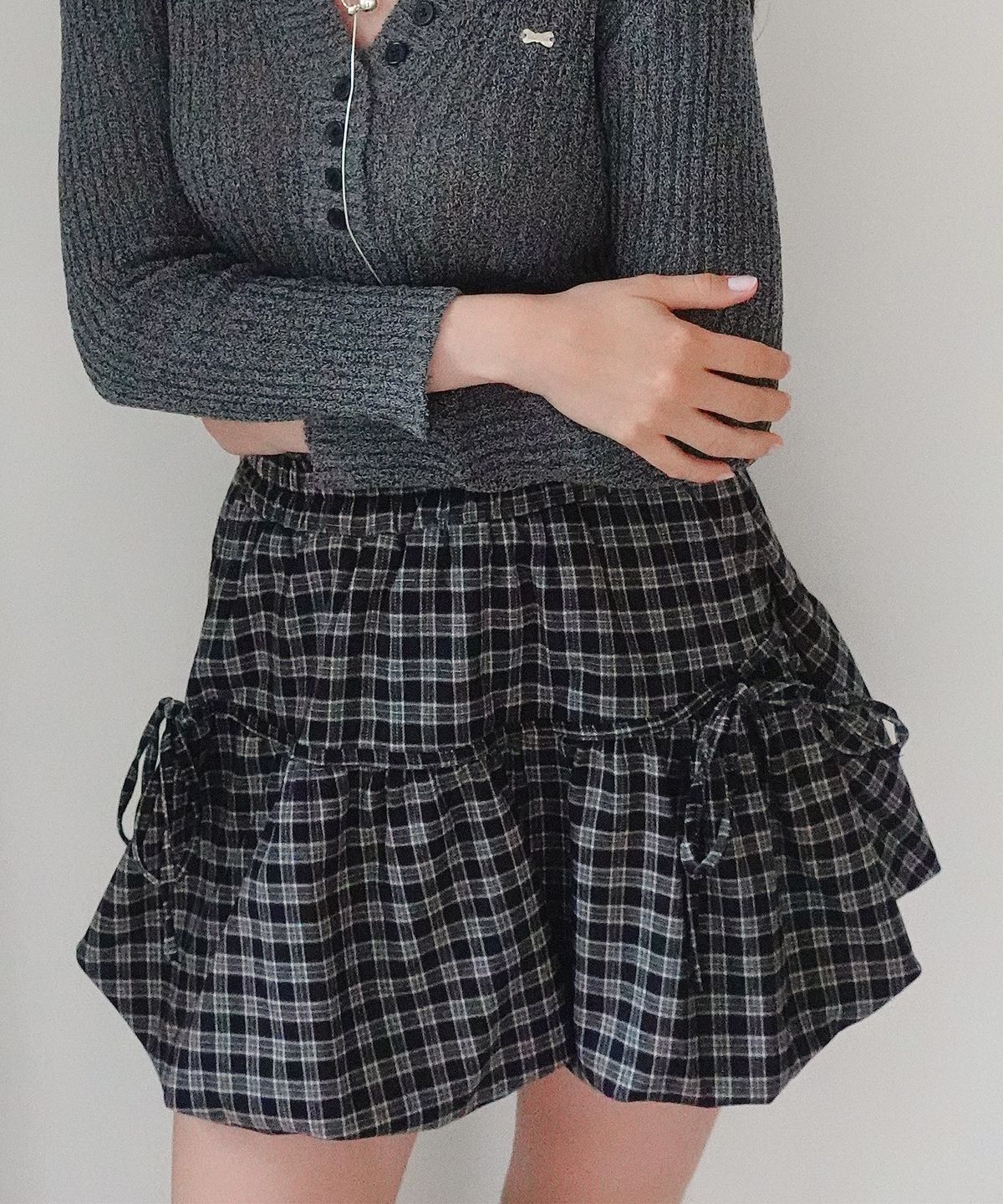 쿨키튼(KOOLKITTEN) Ribbon Plaid Balloon Skirt