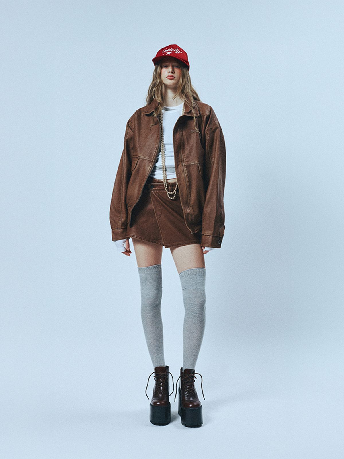 선데이후르츠마켓(SUNDAY FRUIT MARKET) W) VINTAGE LEATHER WRAP SKIRT BROWN