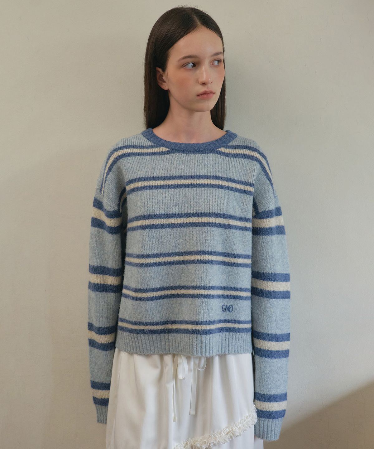 아우어노스텔지아(OURNOSTALGIA) Mellow multi stripe knit_Light blue(OC25-KN13)