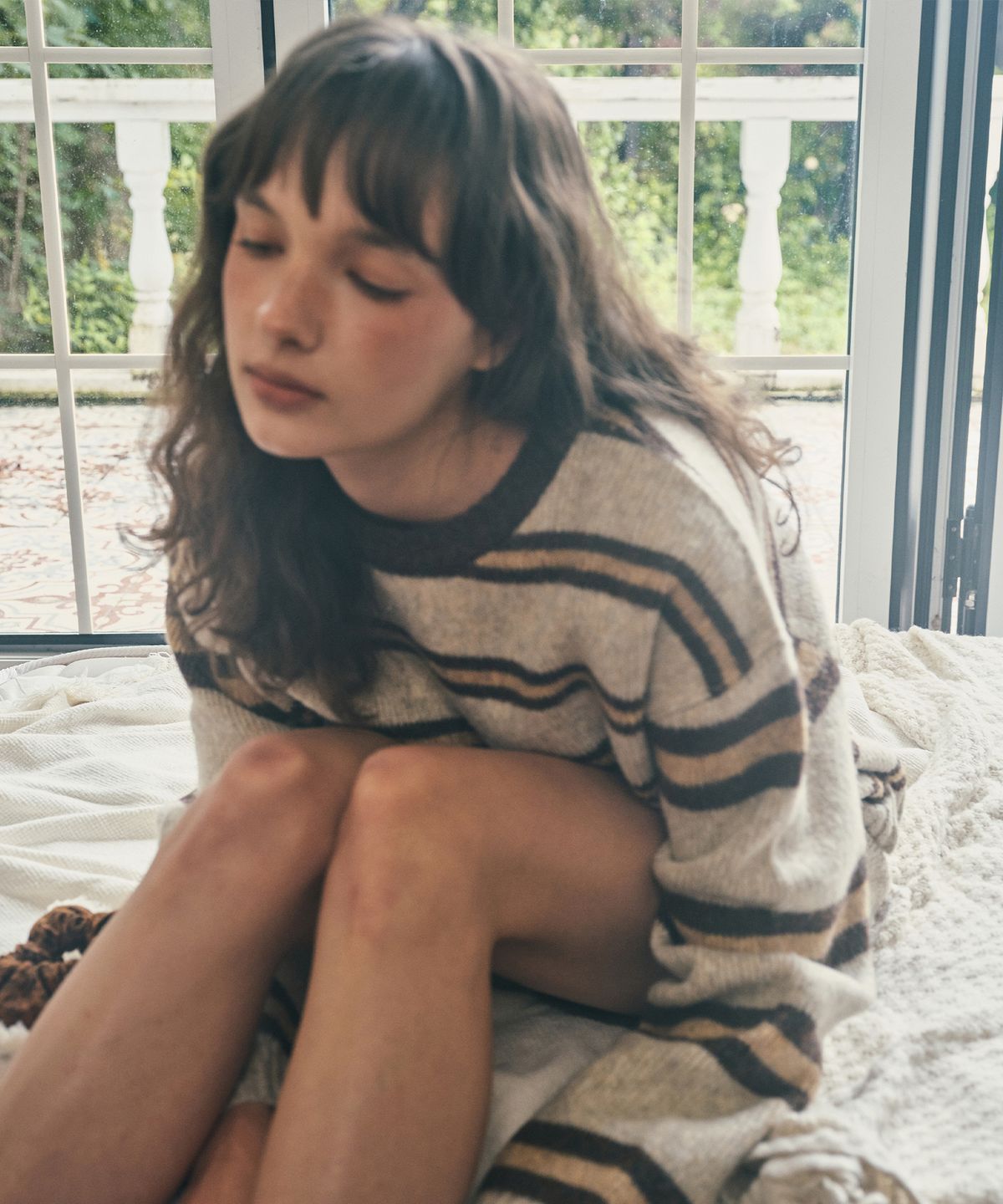 아우어노스텔지아(OURNOSTALGIA) Mellow multi stripe knit_Beige(OC25-KN13)