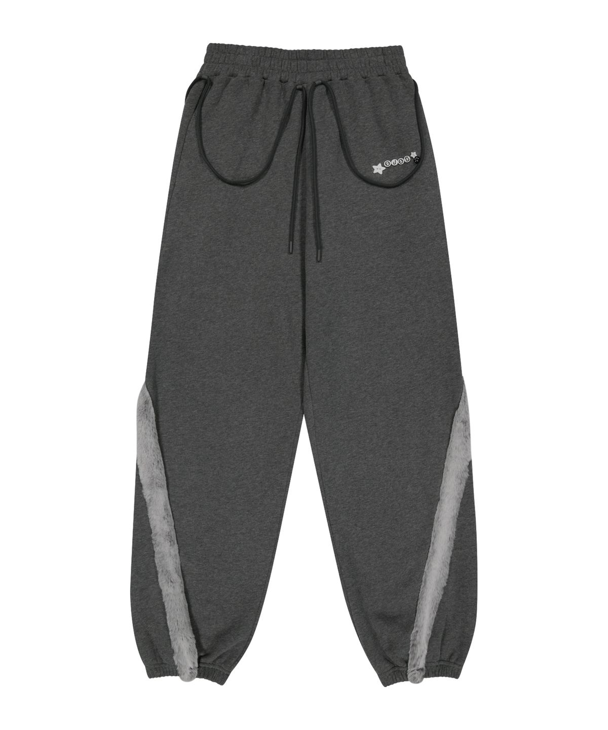 오호스(OJOS) Side Fur Trim Sweatpants / Charcoal