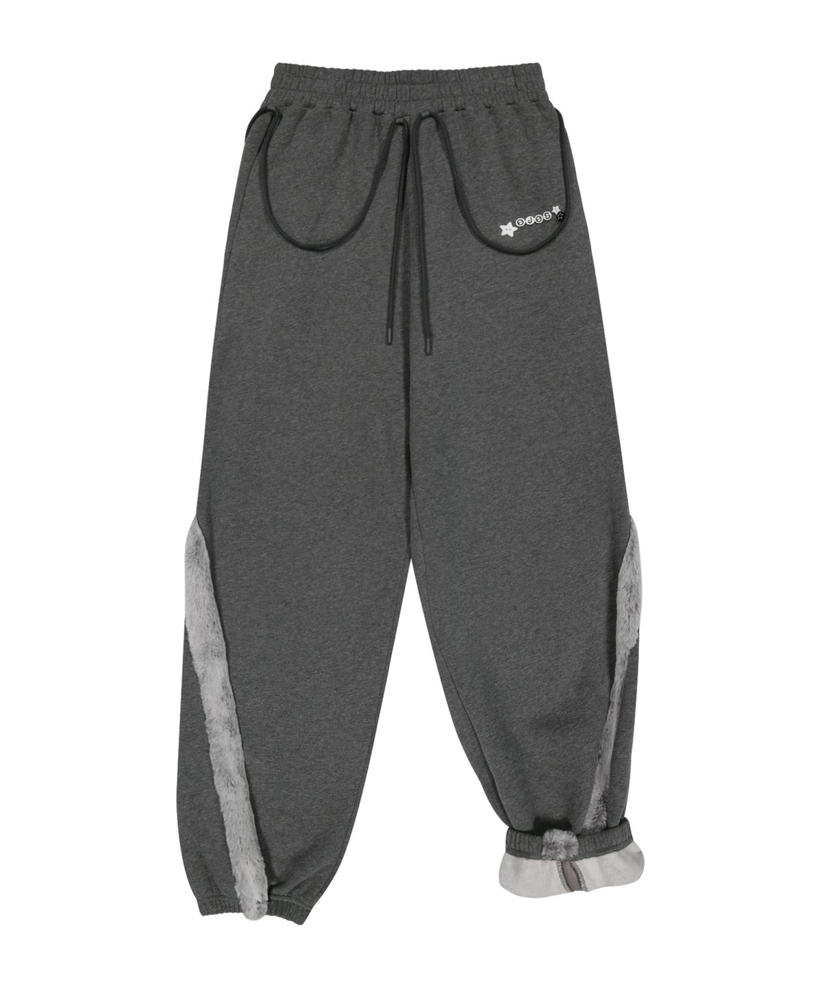 오호스(OJOS) Side Fur Trim Sweatpants / Charcoal
