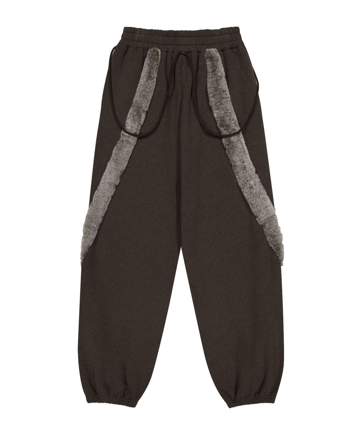 오호스(OJOS) Side Fur Trim Sweatpants / Stone Brown