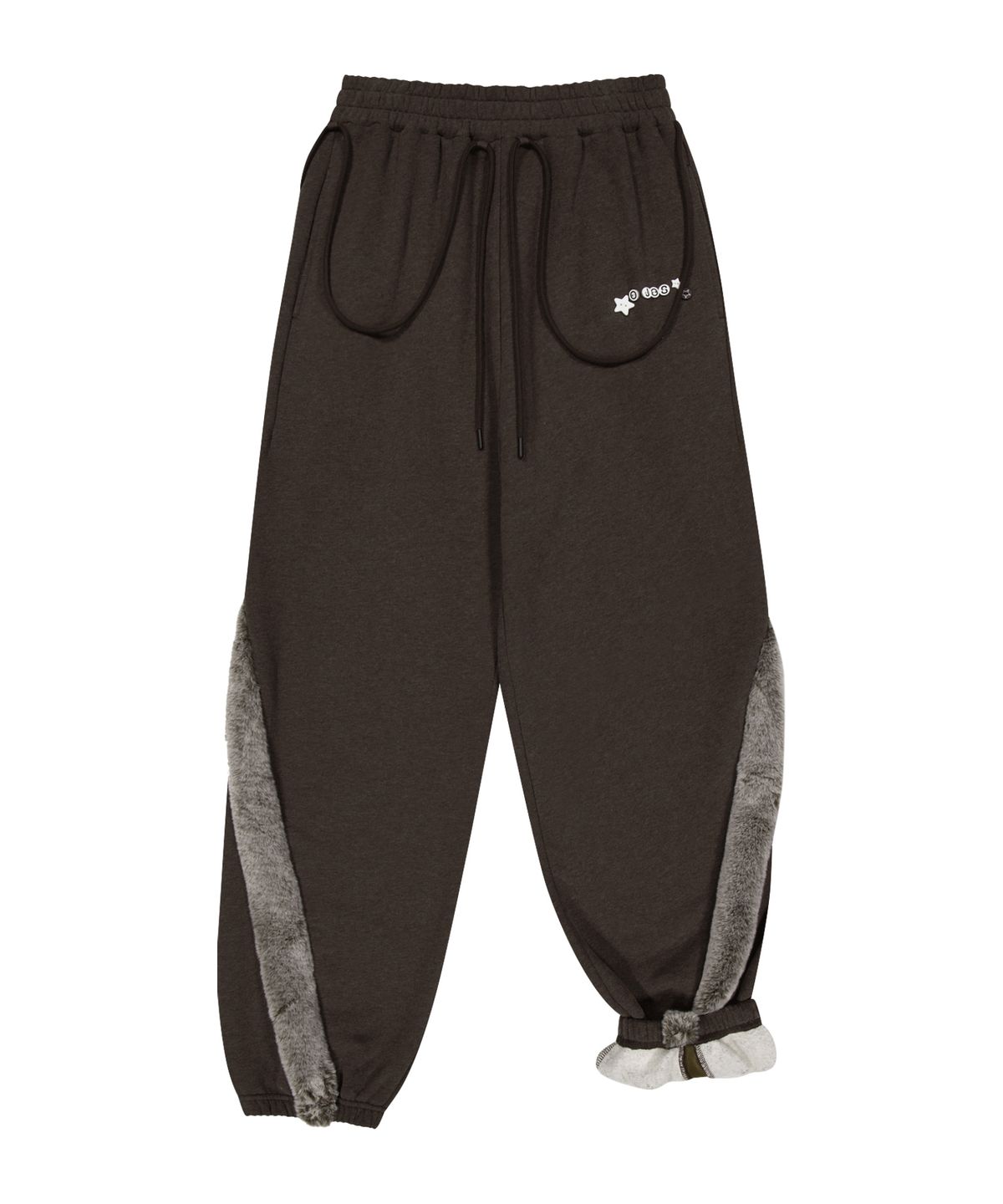 오호스(OJOS) Side Fur Trim Sweatpants / Stone Brown