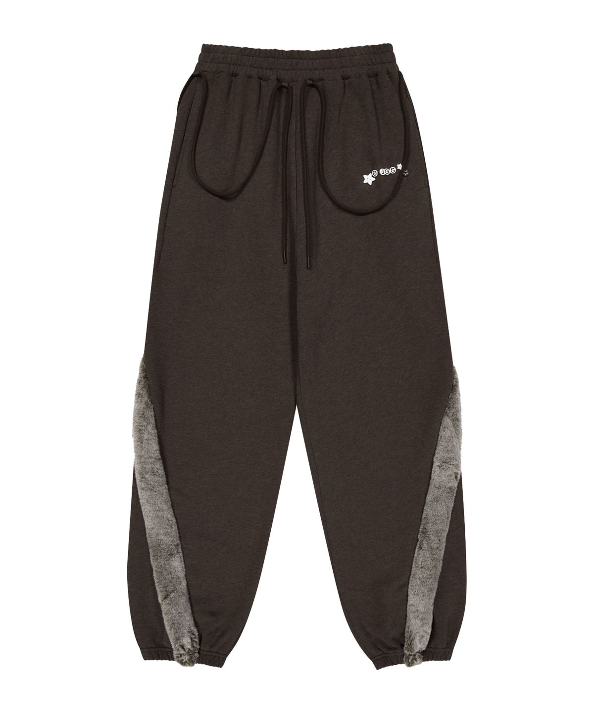 오호스(OJOS) Side Fur Trim Sweatpants / Stone Brown