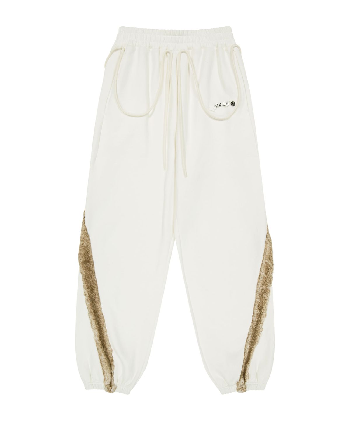 오호스(OJOS) Side Fur Trim Sweatpants / Ivory