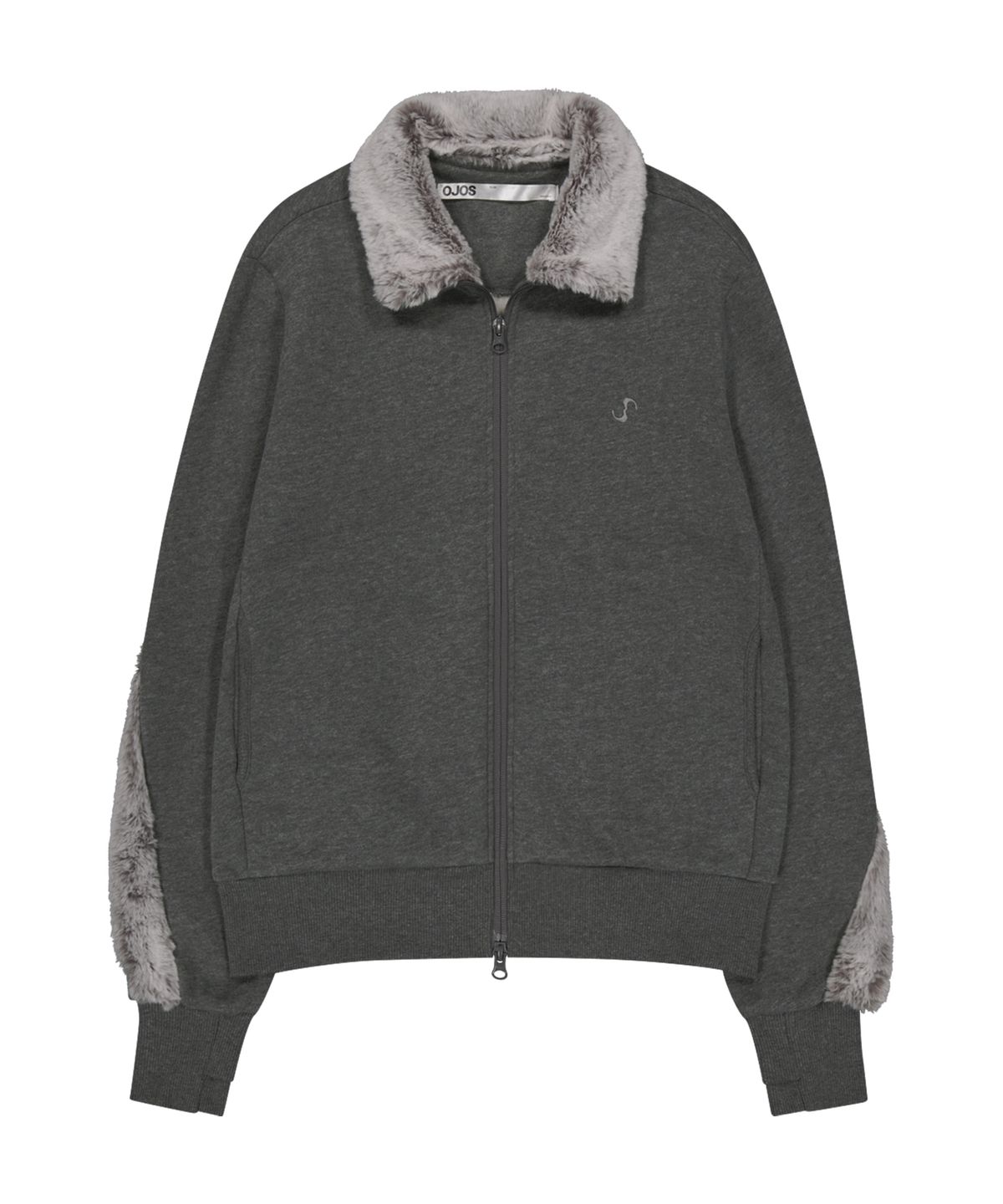 오호스(OJOS) Fur Trim Jersey Zip-up / Charcoal