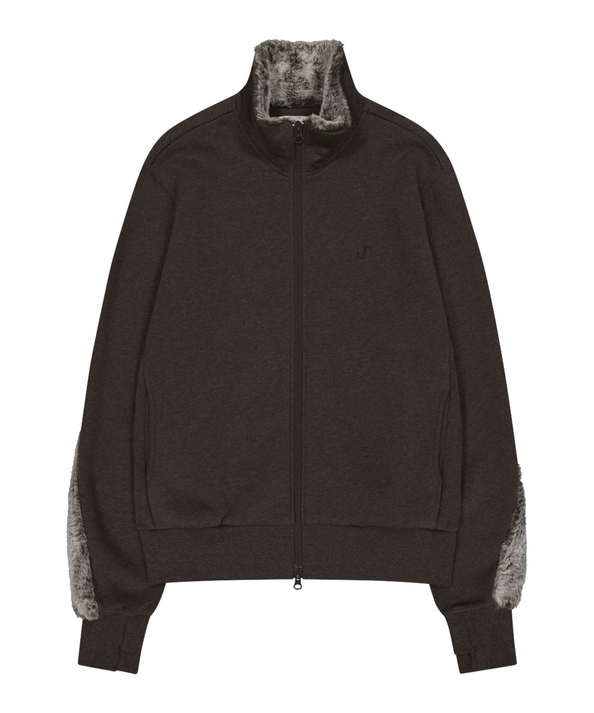 오호스(OJOS) Fur Trim Jersey Zip-up / Stone Brown