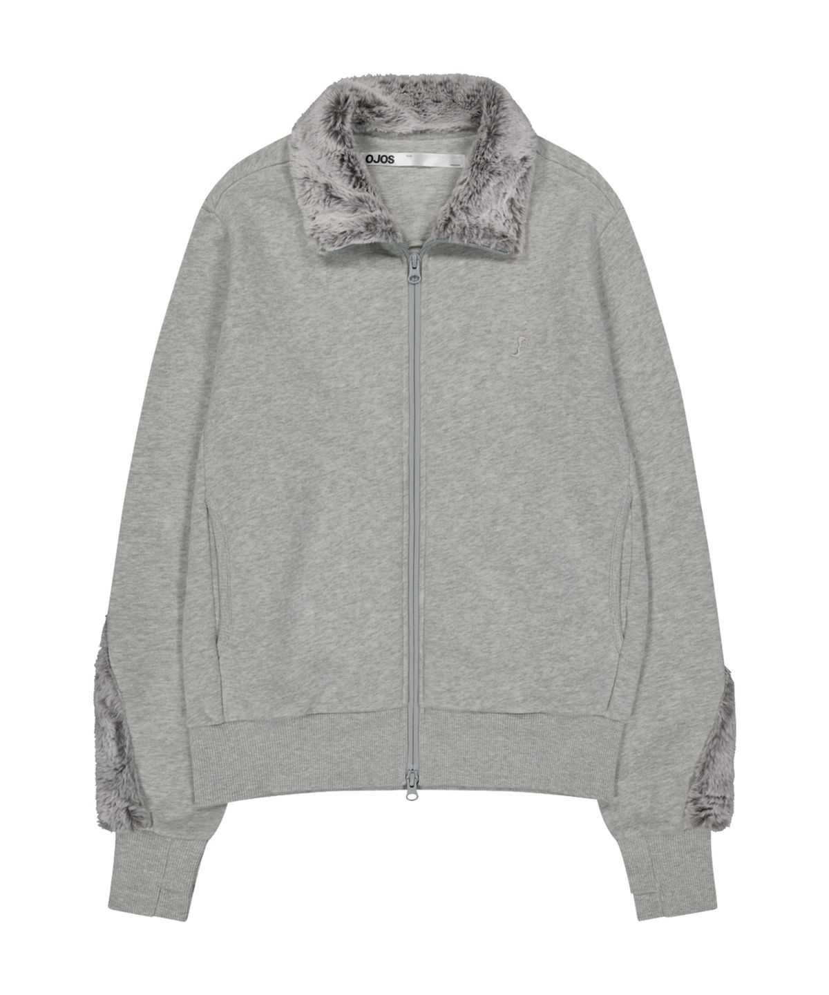 오호스(OJOS) Fur Trim Jersey Zip-up / Grey