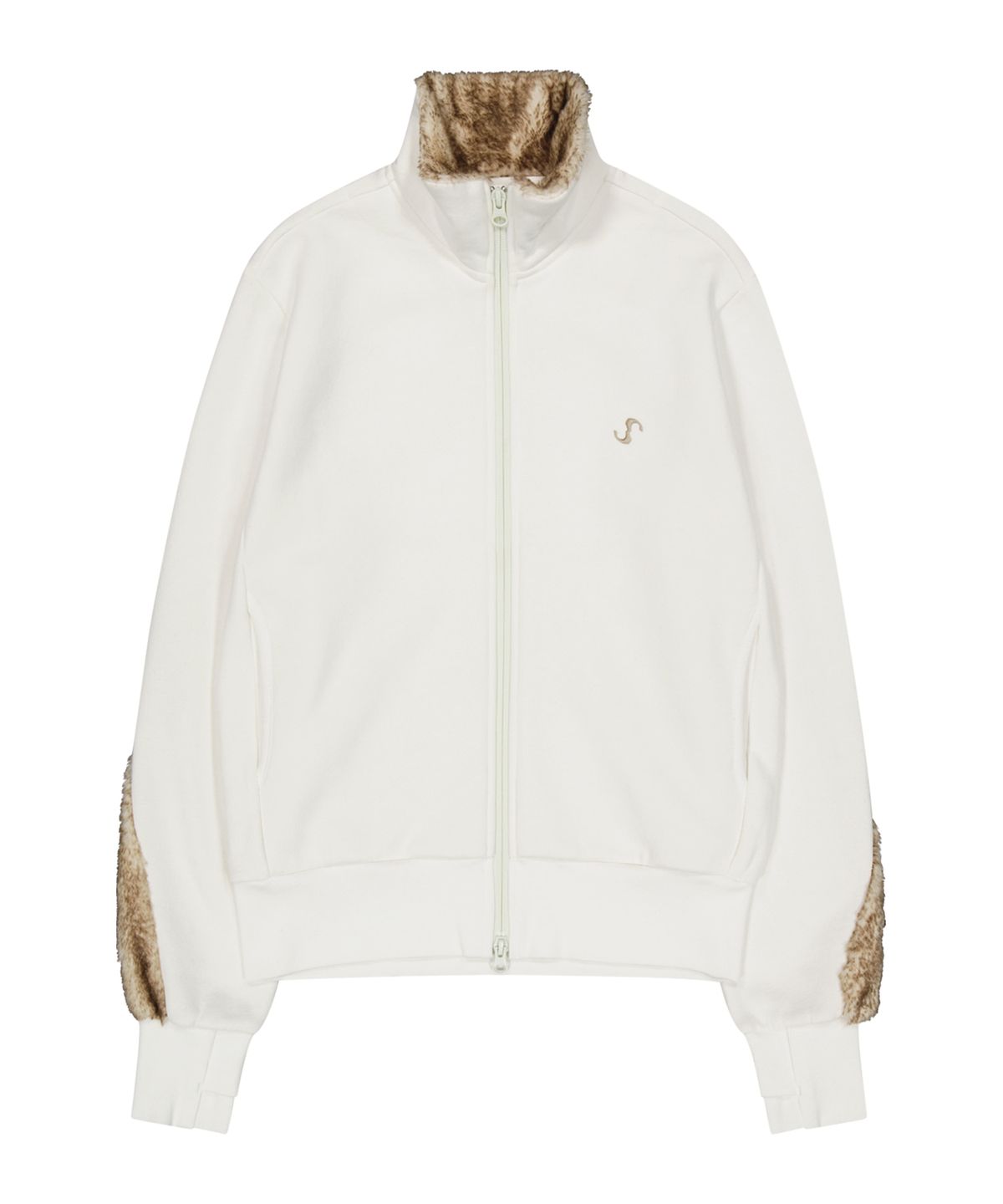 오호스(OJOS) Fur Trim Jersey Zip-up / Ivory