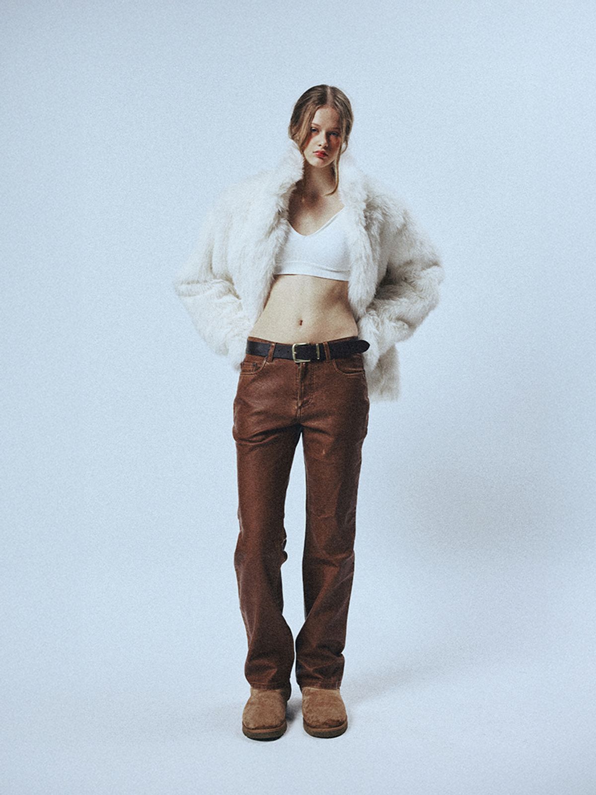 선데이후르츠마켓(SUNDAY FRUIT MARKET) W) VINTAGE LEATHER FLARE PANT BROWN