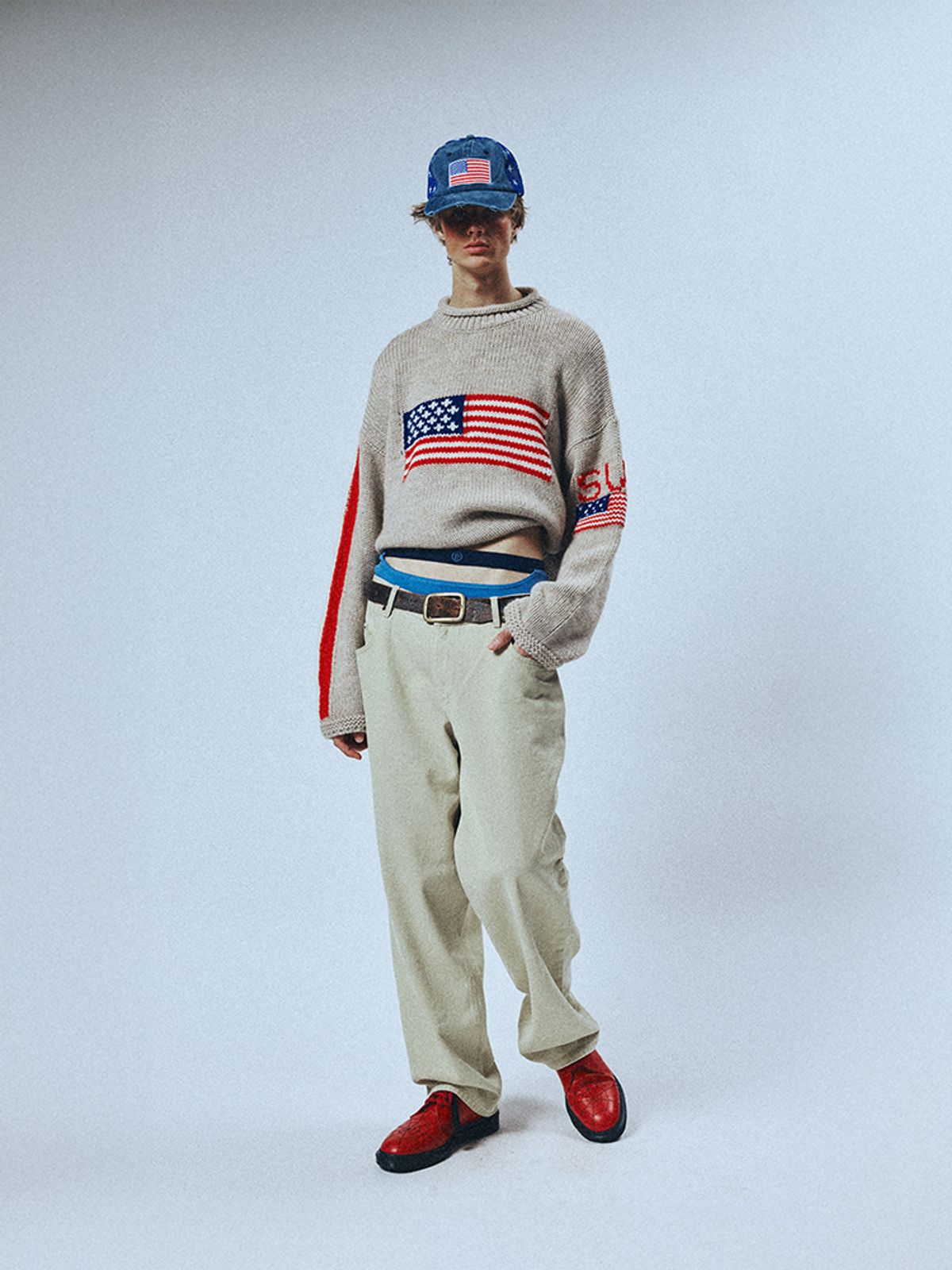 선데이후르츠마켓(SUNDAY FRUIT MARKET) SUNDAY FLAG KNIT SWEATER BEIGE